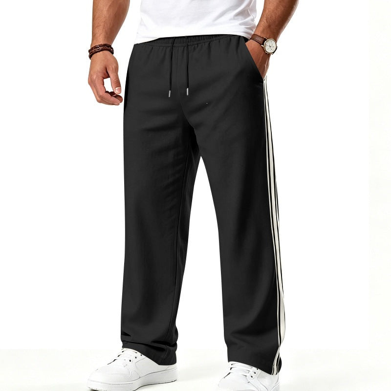 Men's Wide Leisure Pants made of Functional Jersey with Elastic Waistband and Side Double Stripe Chichicherry