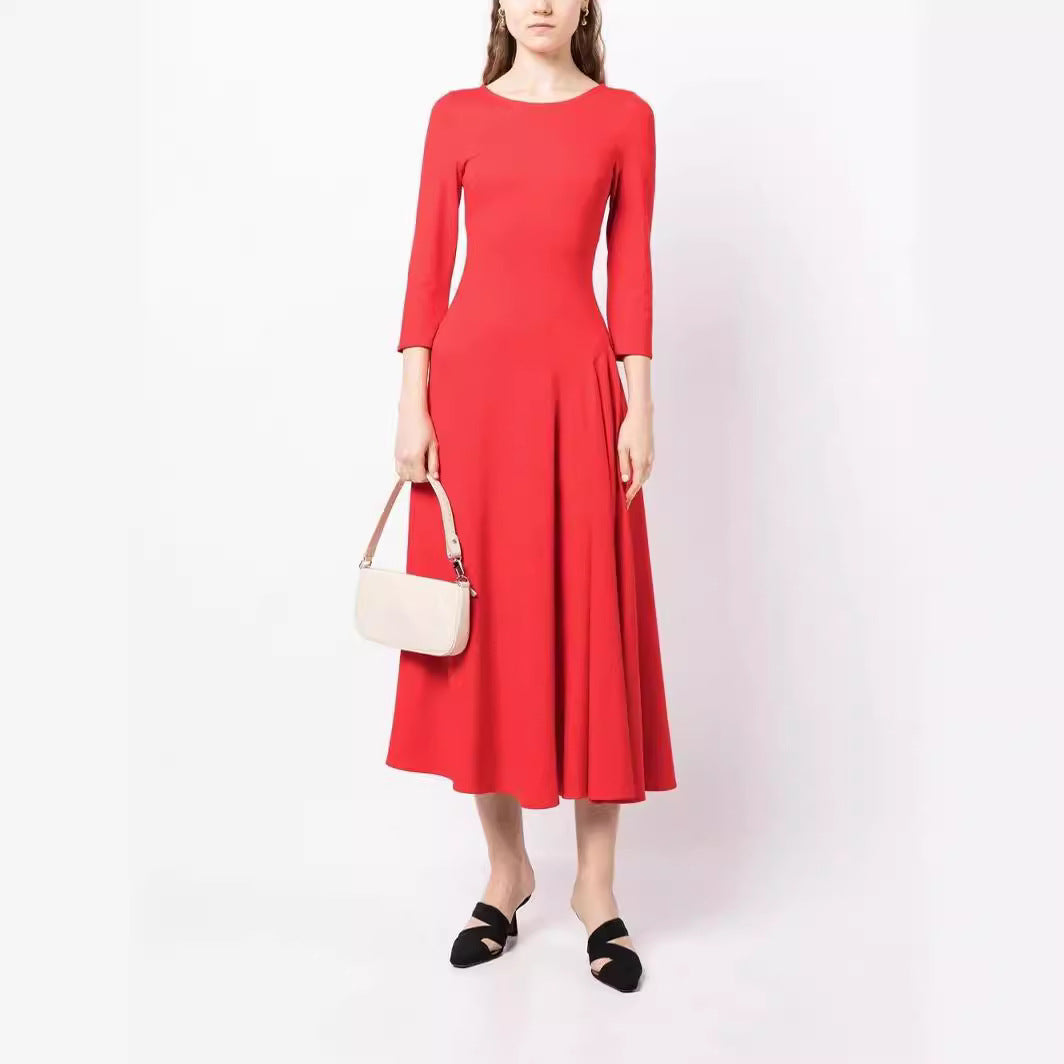 Women Elegant Midi Dress with tailored A-line cut and three-quarter sleeves Chichicherry