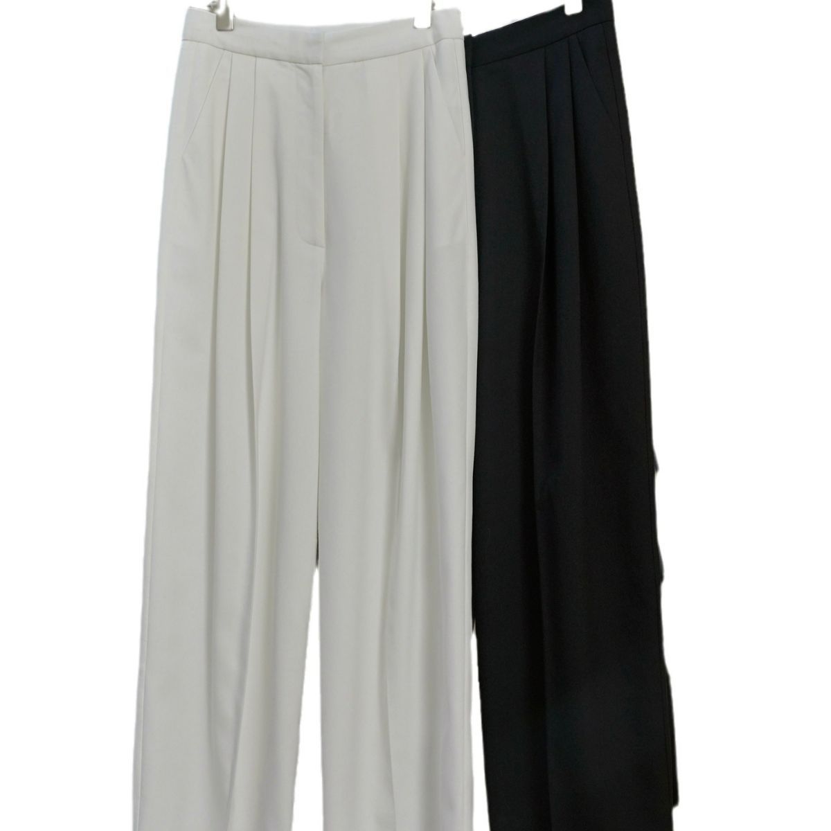 Women Wide High-Waist Tailored Trousers with Concealed Button Placket and Pleats Chichicherry
