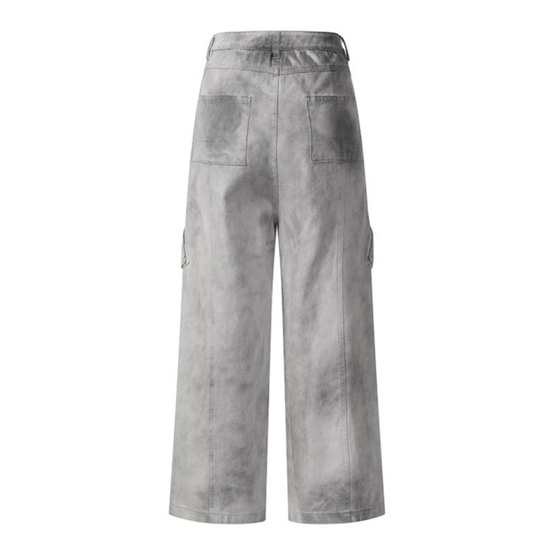 Women's High-Waisted Baggy Culotte Jeans in Workwear Style with Flap Pockets and Adjustable Hem Chichicherry