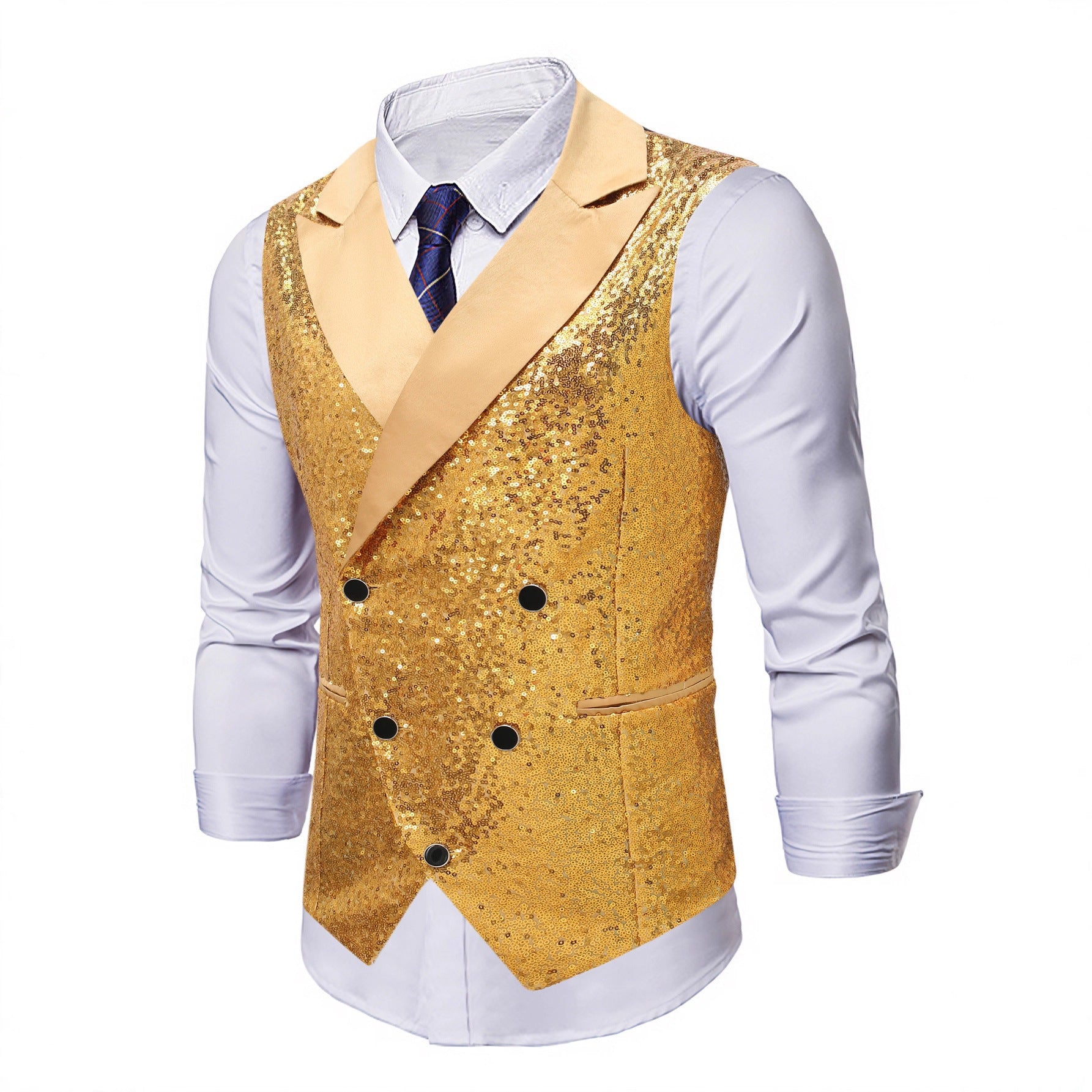 Men's sequin vest with shawl collar and double-breasted Chichicherry