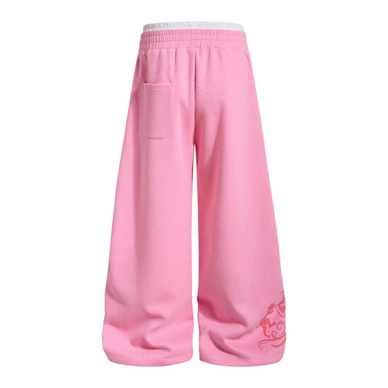 Women Wide Palazzo Training Pants with Elastic Waistband, Drawstring and Contrast Piping Chichicherry