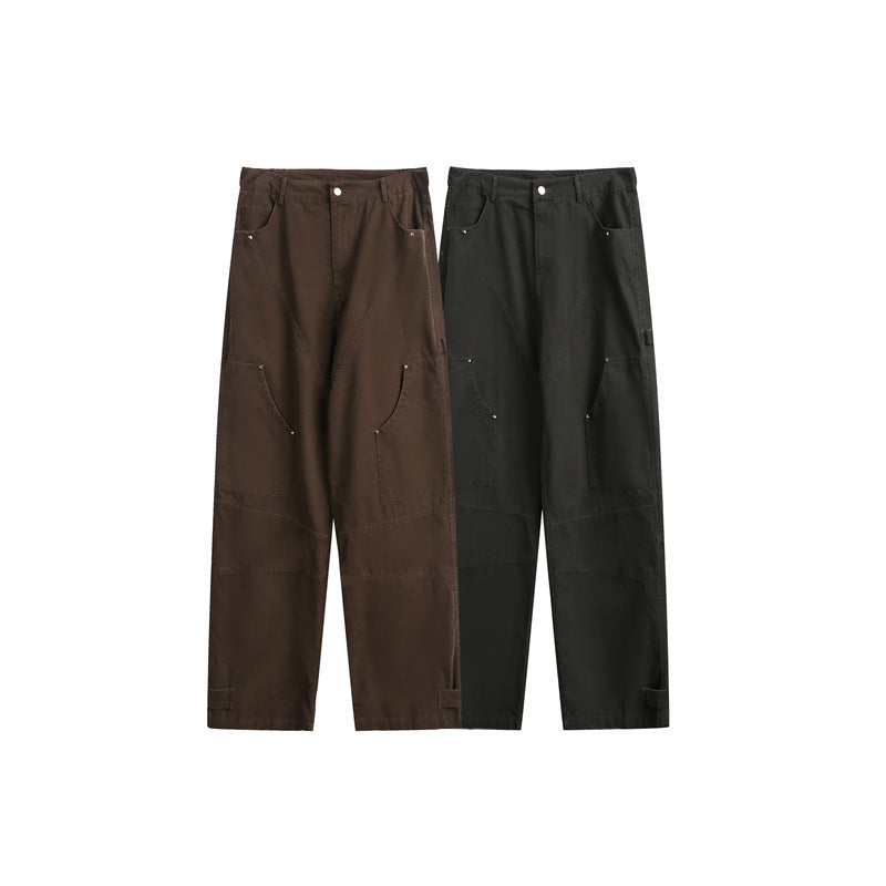 Women Wide High-Waist Cargo Pants with Multifunctional Pockets and Adjustable Hem Chichicherry