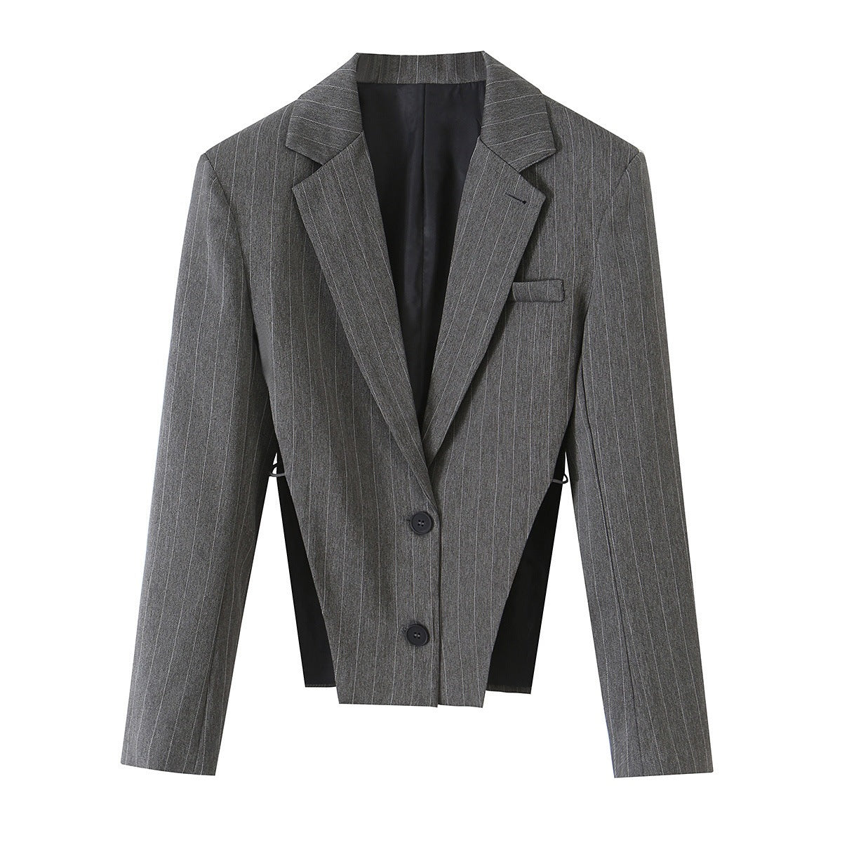Women's Short Cut Pinstripe Blazer with Side Cut-Outs and Lacing Detail Chichicherry
