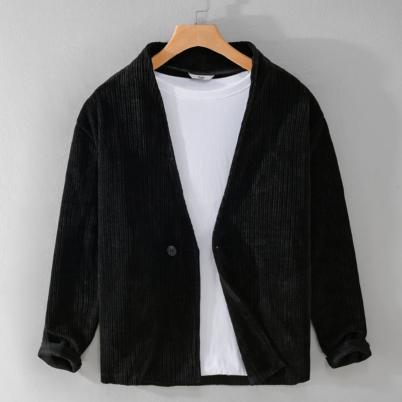 Men's corduroy overshirt blazer with V-neck and single-button closure Chichicherry