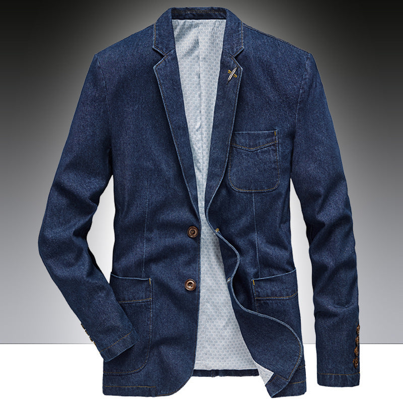 Men's denim blazer in unstructured worker style with patch pockets Chichicherry