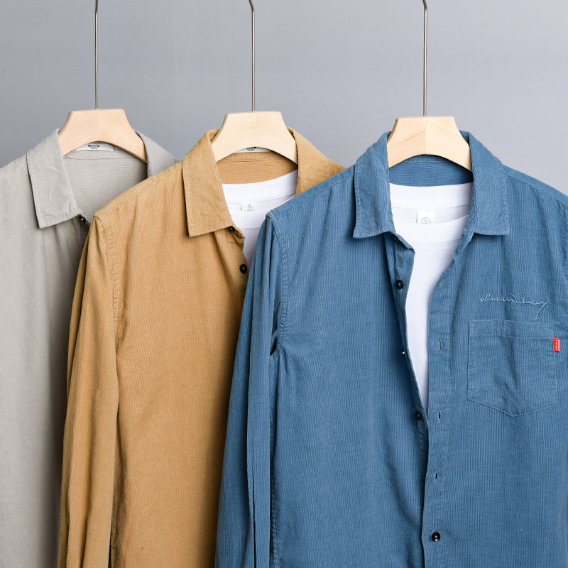 Men's Lightweight Cotton Shirt in Relaxed Fit with Chest Pocket and Soft Wash Chichicherry