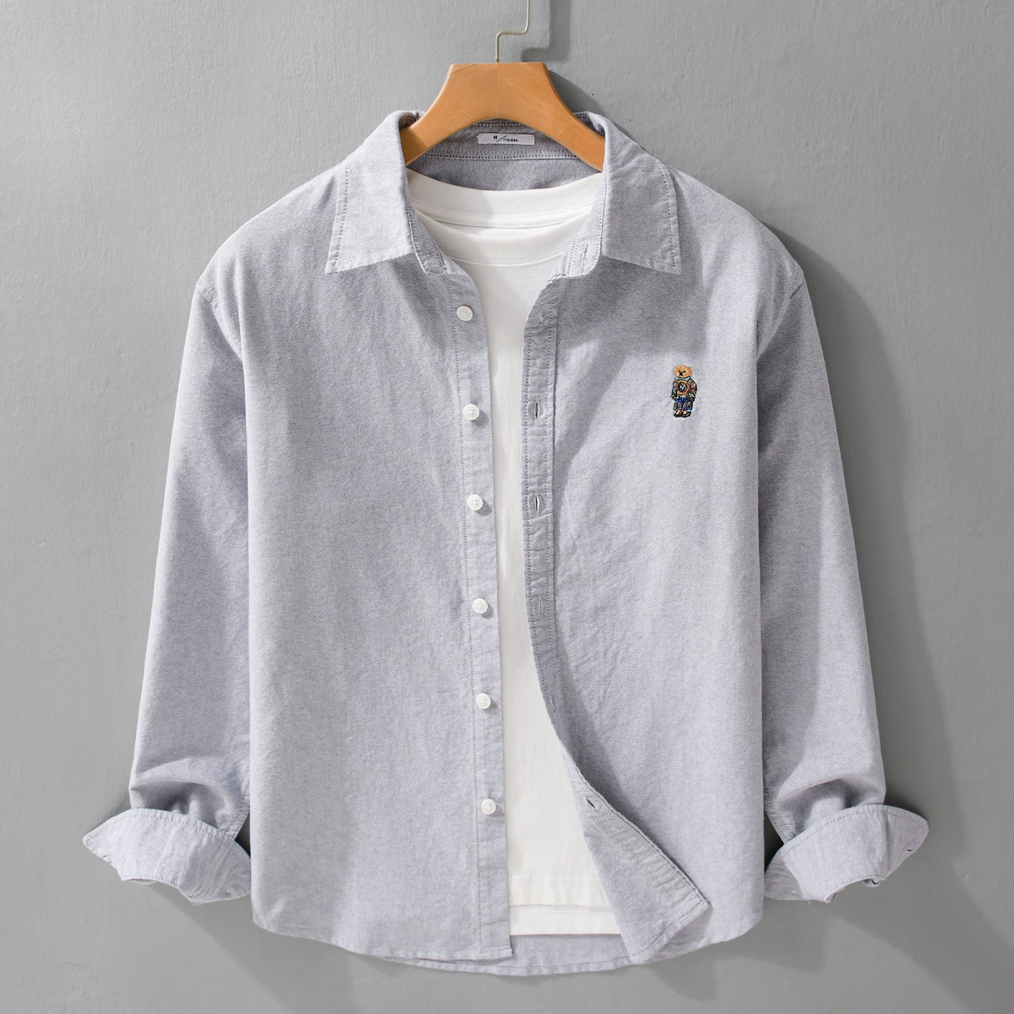 Men's Button-Down Overshirt in Casual-Relaxed Style with tonal embroidery Chichicherry