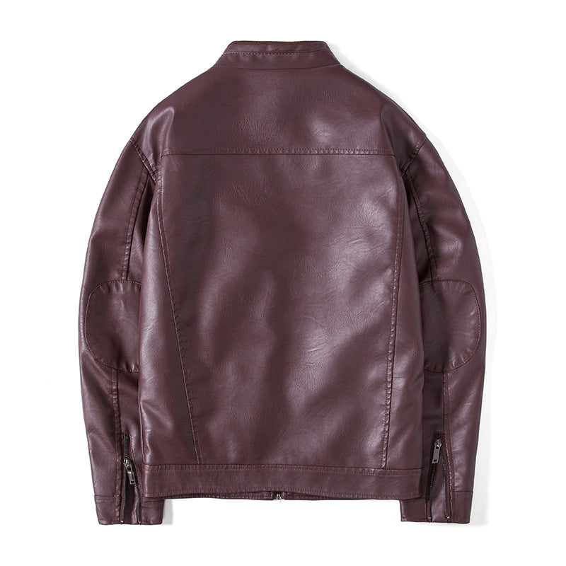 Men's Elegant Faux Leather Blouson Jacket with Stand-Up Collar, Zipper Pockets and Thermal Lining Chichicherry