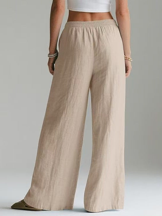 Women's wide linen pants with elastic waistband and side pockets Chichicherry