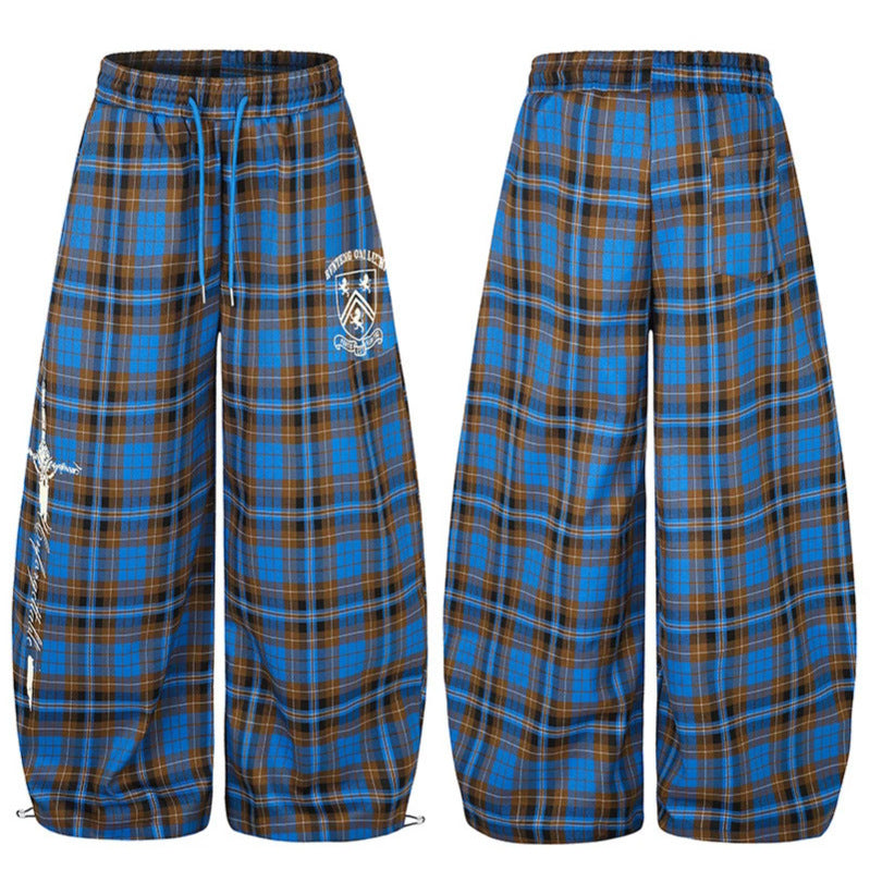 Ladies Extra-wide Checked Palazzo Lounge Pants with Elastic Comfort Waistband, Drawstring and Adjustable Hem Cord