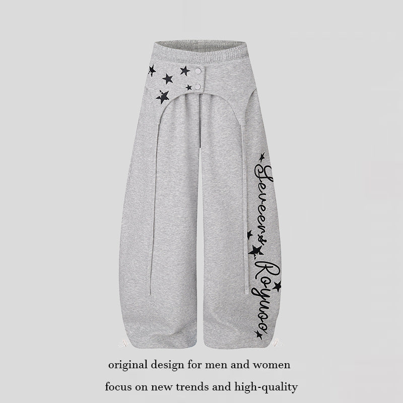 Women Extra Wide Palazzo Lounge Pants with High Waist, Print Detail and Adjustable Hem.