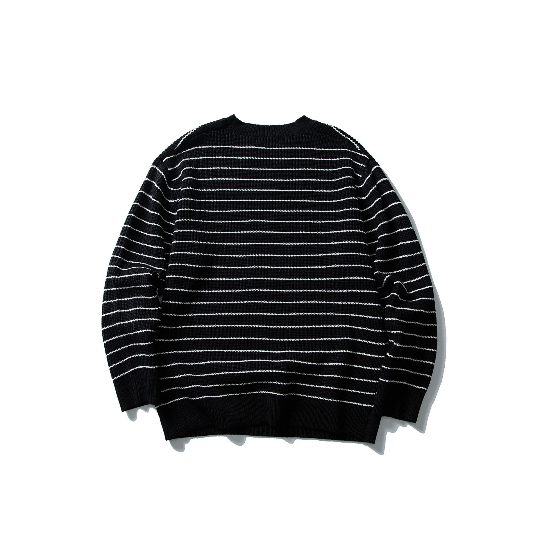 Unisex Striped Knit Sweater in Breton Look with Chunky Rib Structure and Round Neck Chichicherry