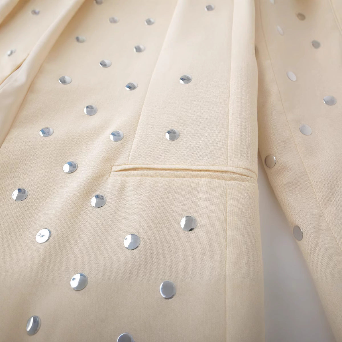 Women Longline Blazer with Sequin Embellishment in Polka Dot Optics Chichicherry