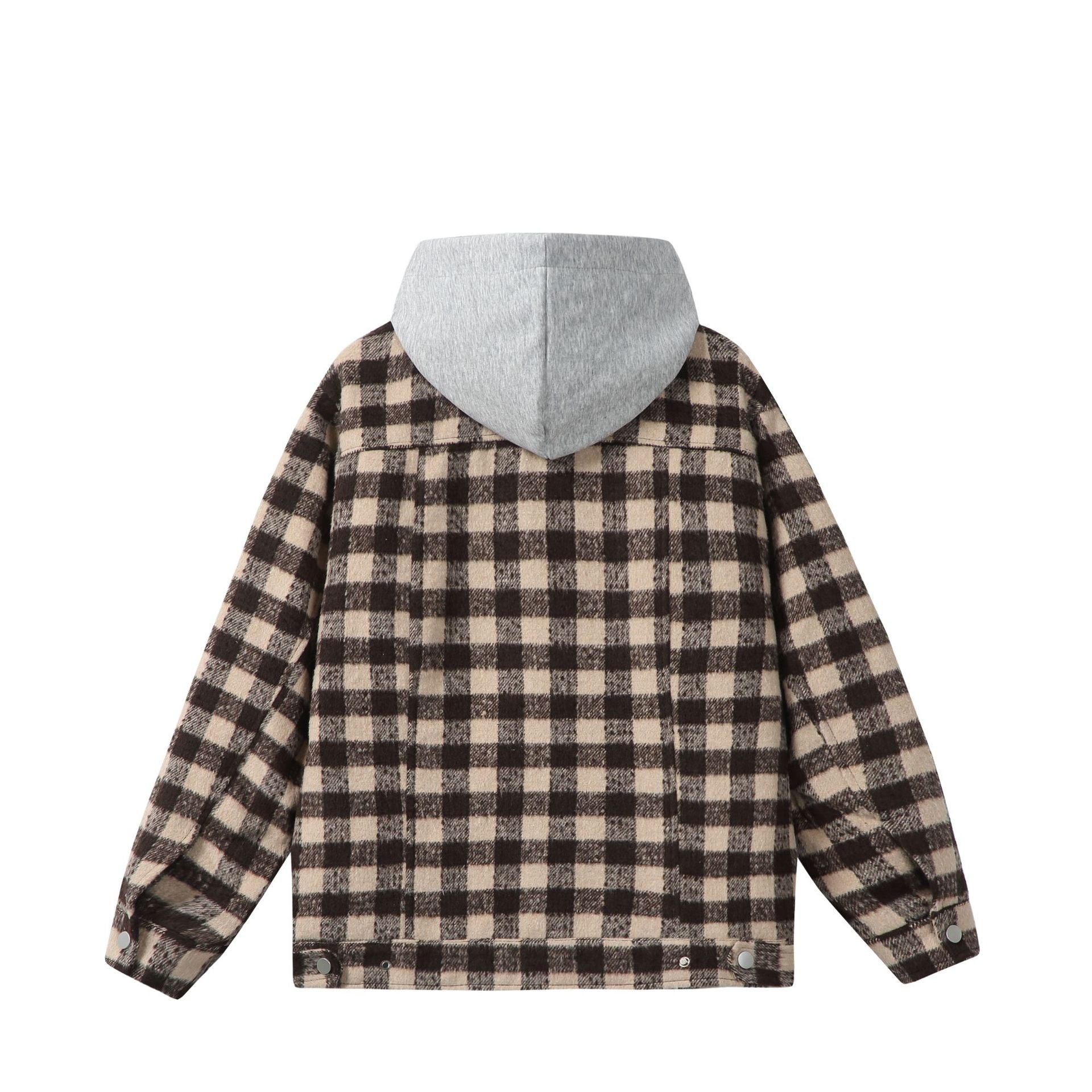 Women's short jacket in shacket style with checked wool look and integrated sweat hood Chichicherry