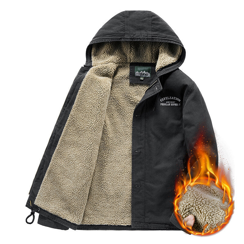 Men's hooded jacket with Sherpa lining and windproof canvas look Chichicherry