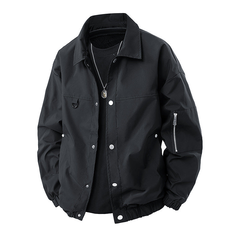 Men's Lightweight Utility Coach Jacket with Snap Button Closure, Sleeve Zipper & Elastic Hem Chichicherry