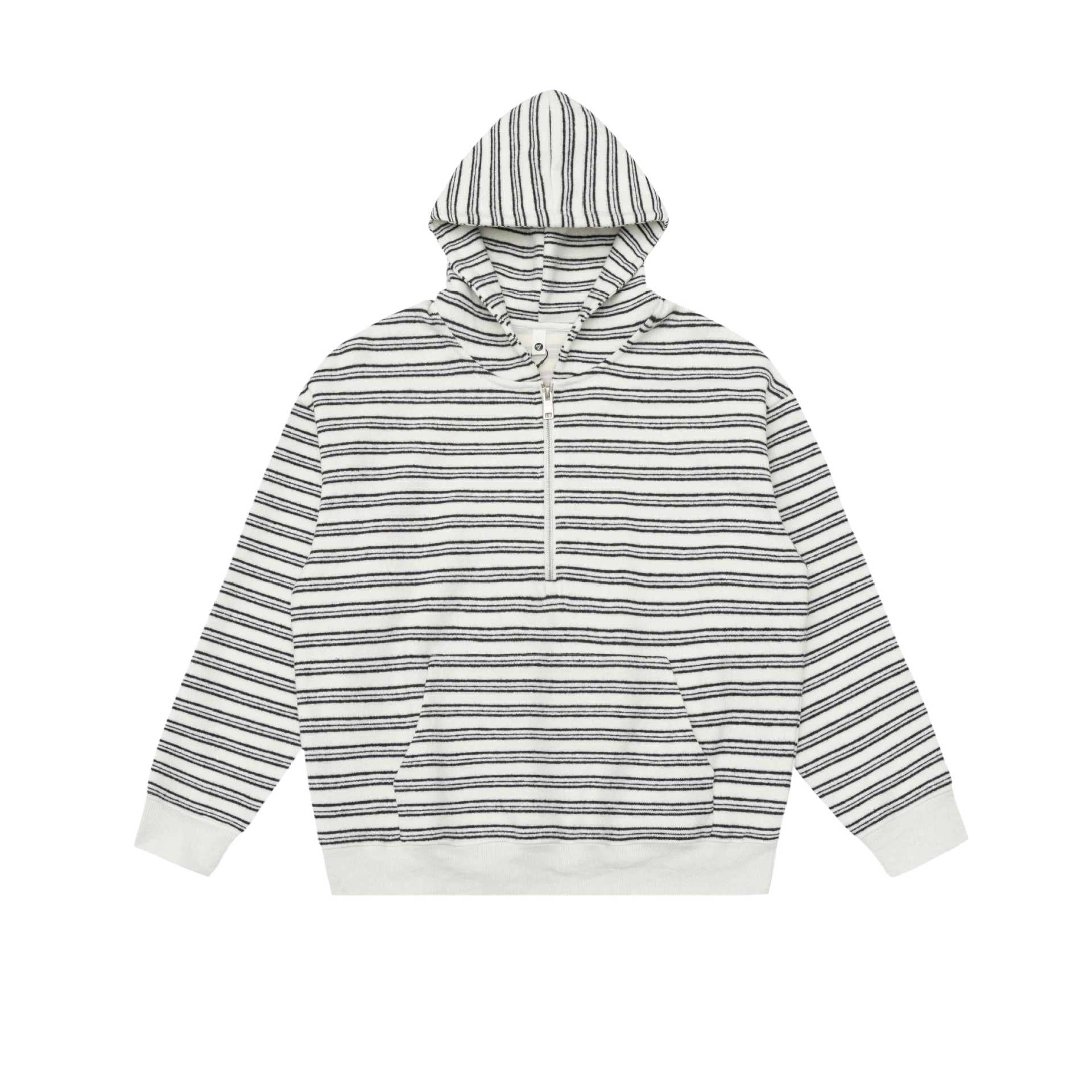 Unisex Striped Hoodie with Half Zipper and Kangaroo Pocket Chichicherry