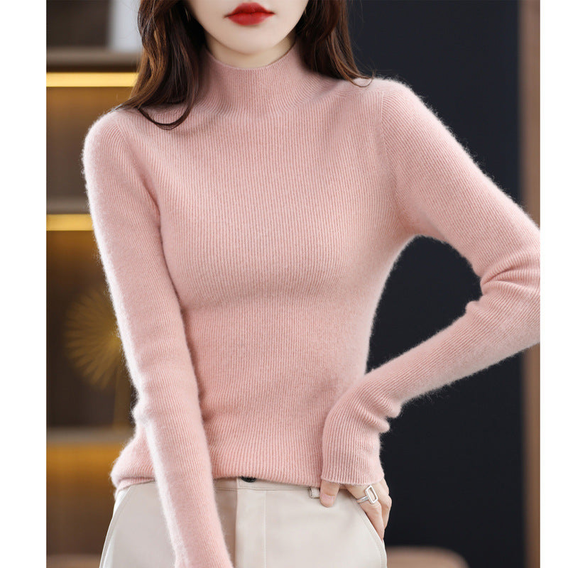 Women's Narrow Mock Neck Fine Knit Sweater with Extra Fine Ribbed Structure and Cashmere Look Chichicherry