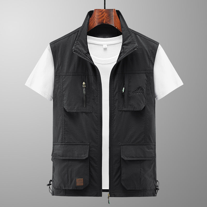 Men's Lightweight Utility Vest with Stand-Up Collar, Zipper Front and Multiple Zip Pockets Chichicherry