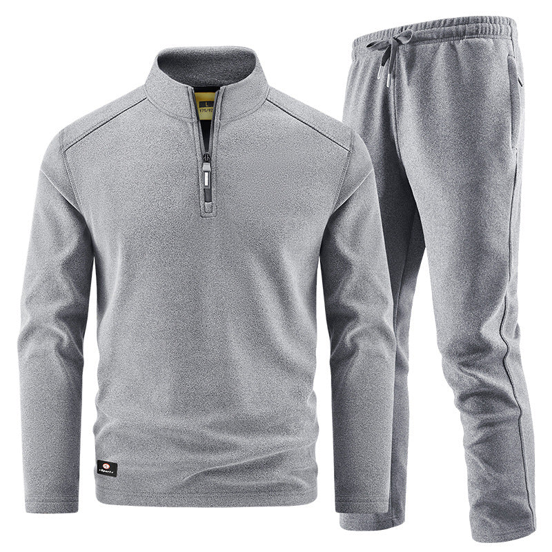 Men's Fleece Training Set with Stand-up Collar and Elastic Waistband Chichicherry