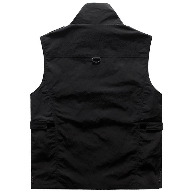 Men's Multifunctional Utility Vest with Multiple Pockets and Stand-Up Collar Chichicherry
