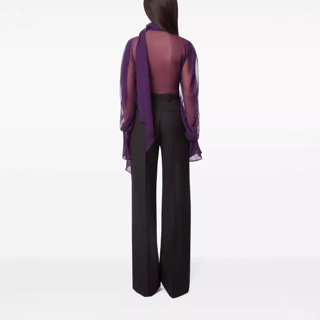 Ladies high-waisted wide pinstriped pants in tailoring style Chichicherry