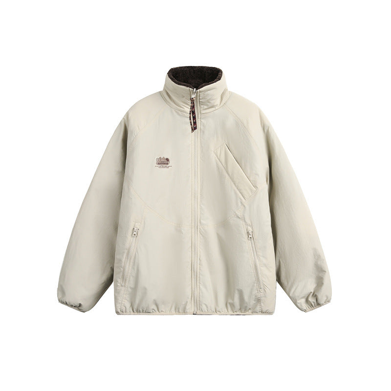 Unisex Oversize Teddy Fleece Jacket with Contrast Nylon Inserts and Stand-Up Collar Chichicherry