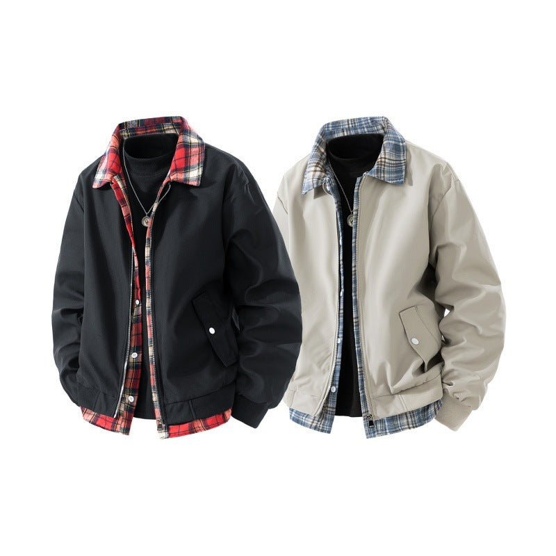 Men's casual two-layer short jacket in a layered look with plaid lining Chichicherry