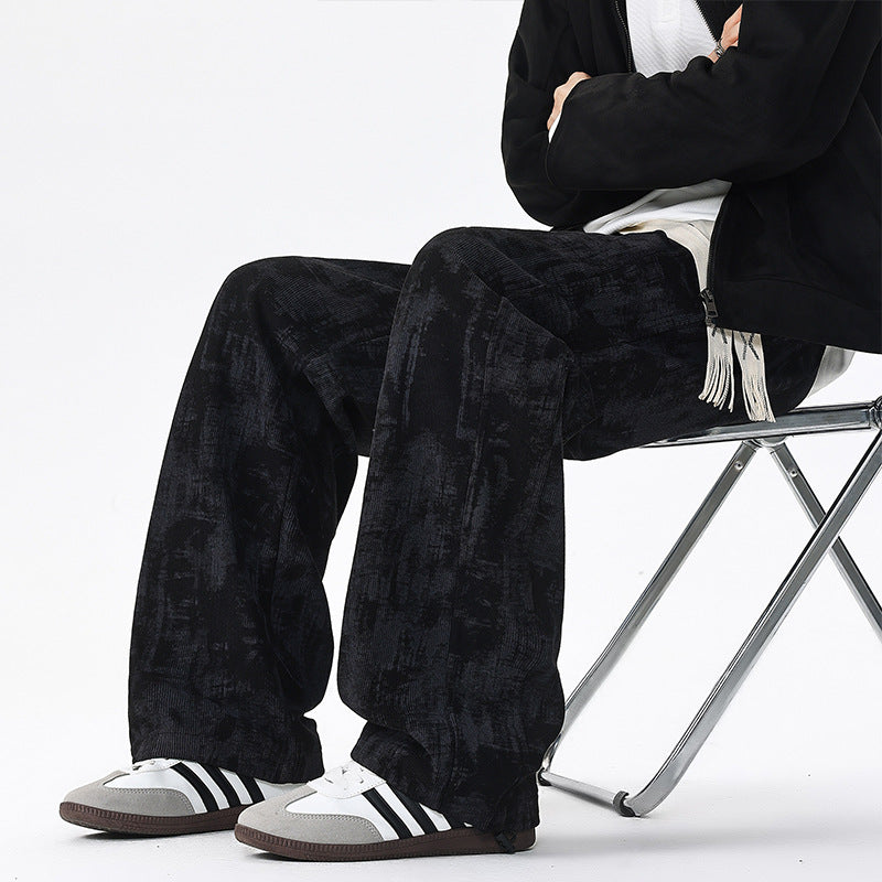 Men's Wide Cut Lounge Pants with Abstract Allover Print, Elastic Waistband and Drawstring Chichicherry
