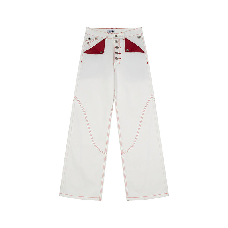 Women's High-Waist Wide-Leg Jeans with contrast pockets and decorative stitching Chichicherry