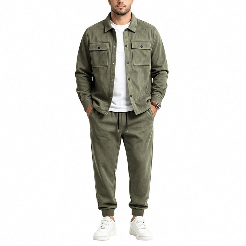 Men's Two-Piece Utility Leisure Set with Overshirt Jacket and Jogging Pants Chichicherry