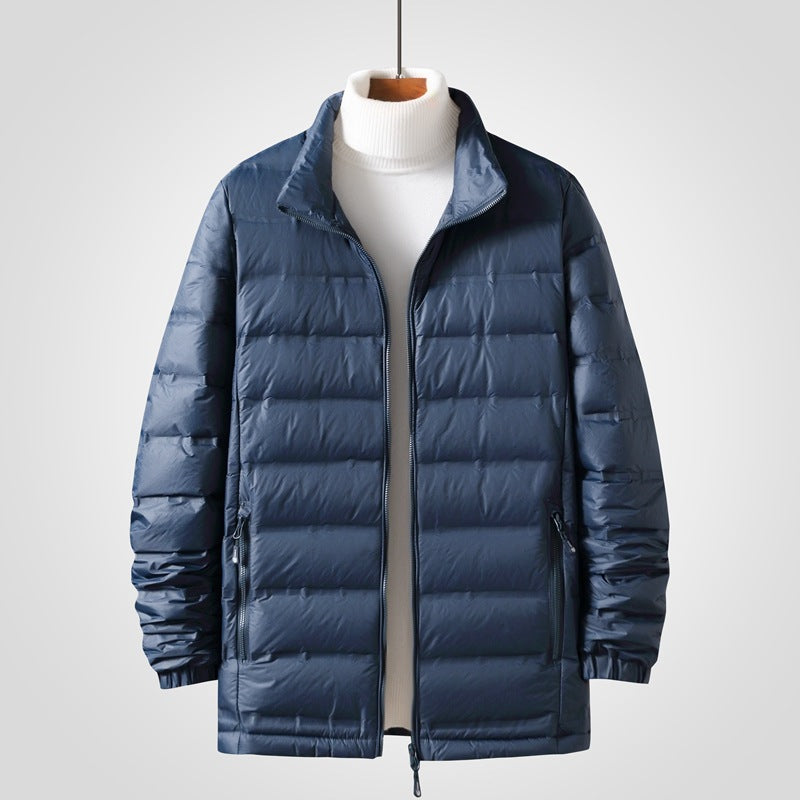 Men's Lightweight Thermal Quilted Coat with Stand-Up Collar, Two-Way Zipper and Concealed Side Pockets Chichicherry