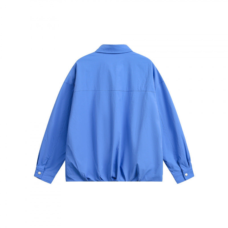 Unisex Boxy Shirt Jacket with Snap Button Placket, Shirt Collar and Elastic Hem Chichicherry