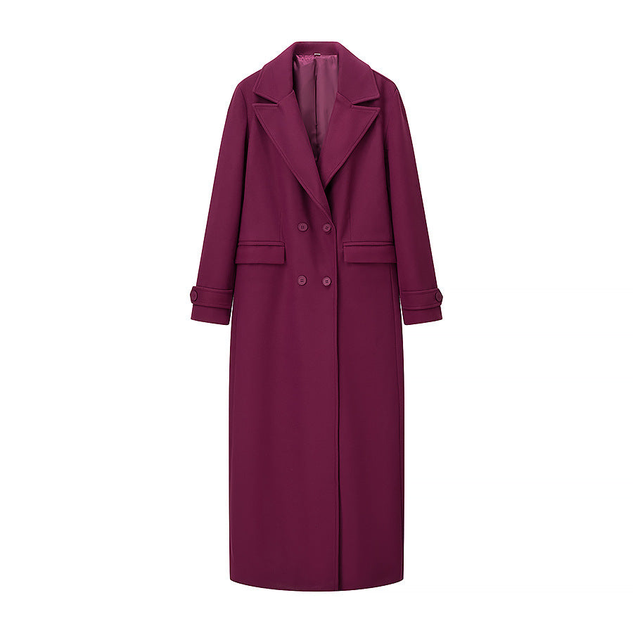 Women's Maxi Length Coat made of Wool Blend with Tailored Silhouette and Clean Lapel Chichicherry