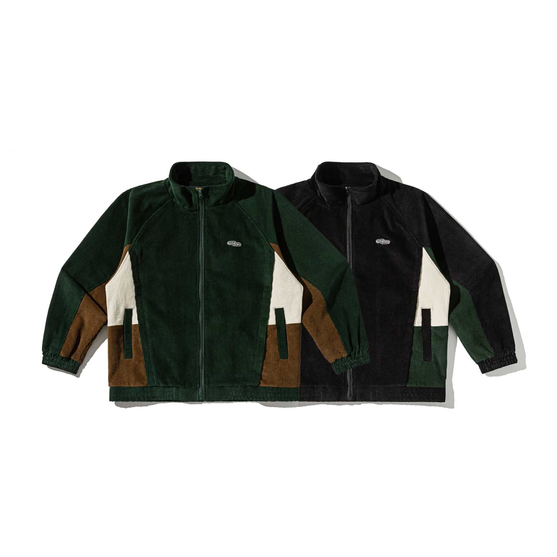 Unisex Short Cut Cord Track Jacket in Retro Utility Style with Stand-up Collar Chichicherry