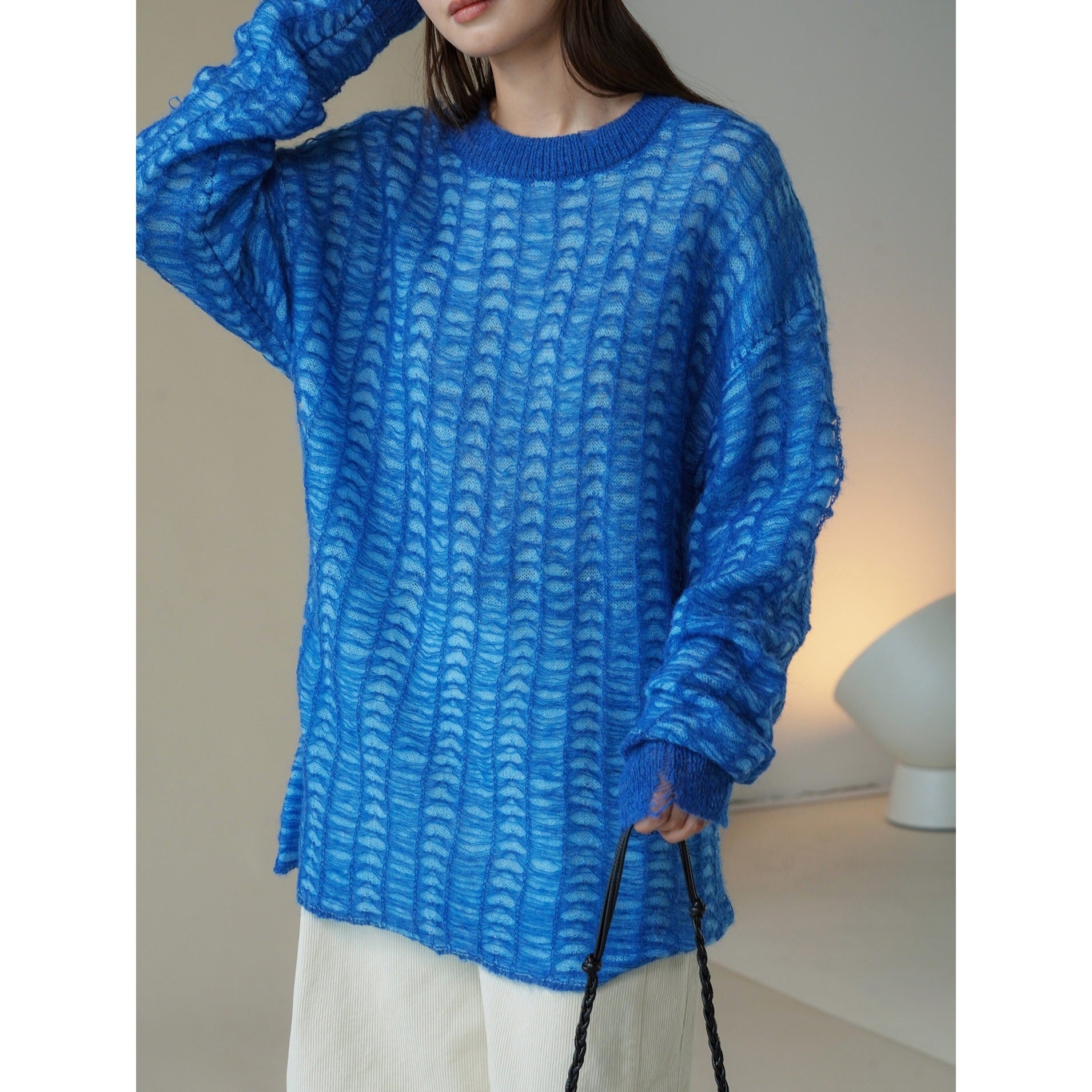 Women Oversize Mesh Knit Mini Dress in Mohair Look Chichicherry