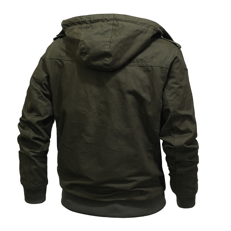 Men's Hooded Canvas Jacket with Teddy Lining and Utility Pockets Chichicherry