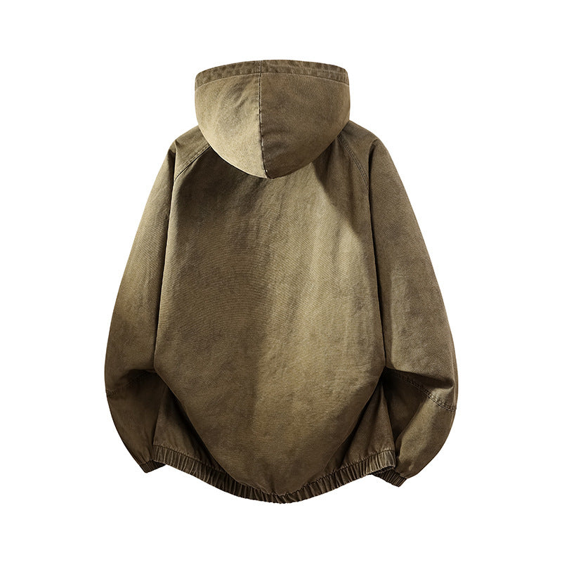 Men's Oversize Canvas Half-Zip Hoodie Anorak with Kangaroo Pocket and Elastic Hem Chichicherry