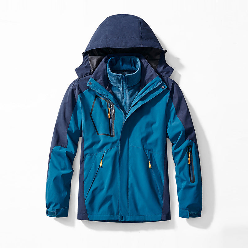 Men's Three-in-One Outdoor Softshell Jacket with Removable Fleece Inner Jacket and Hood Chichicherry
