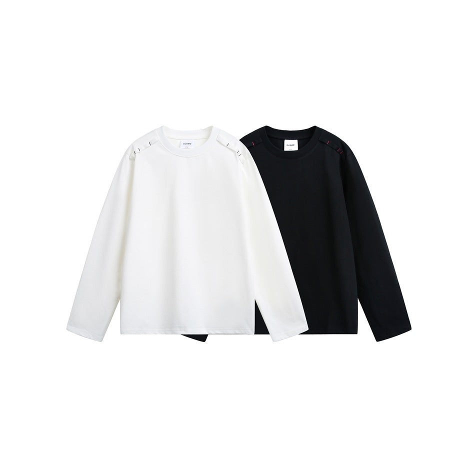 Unisex Long Sleeve Oversized T-Shirt with Crew Neck and Decorative Shoulder Detail Chichicherry