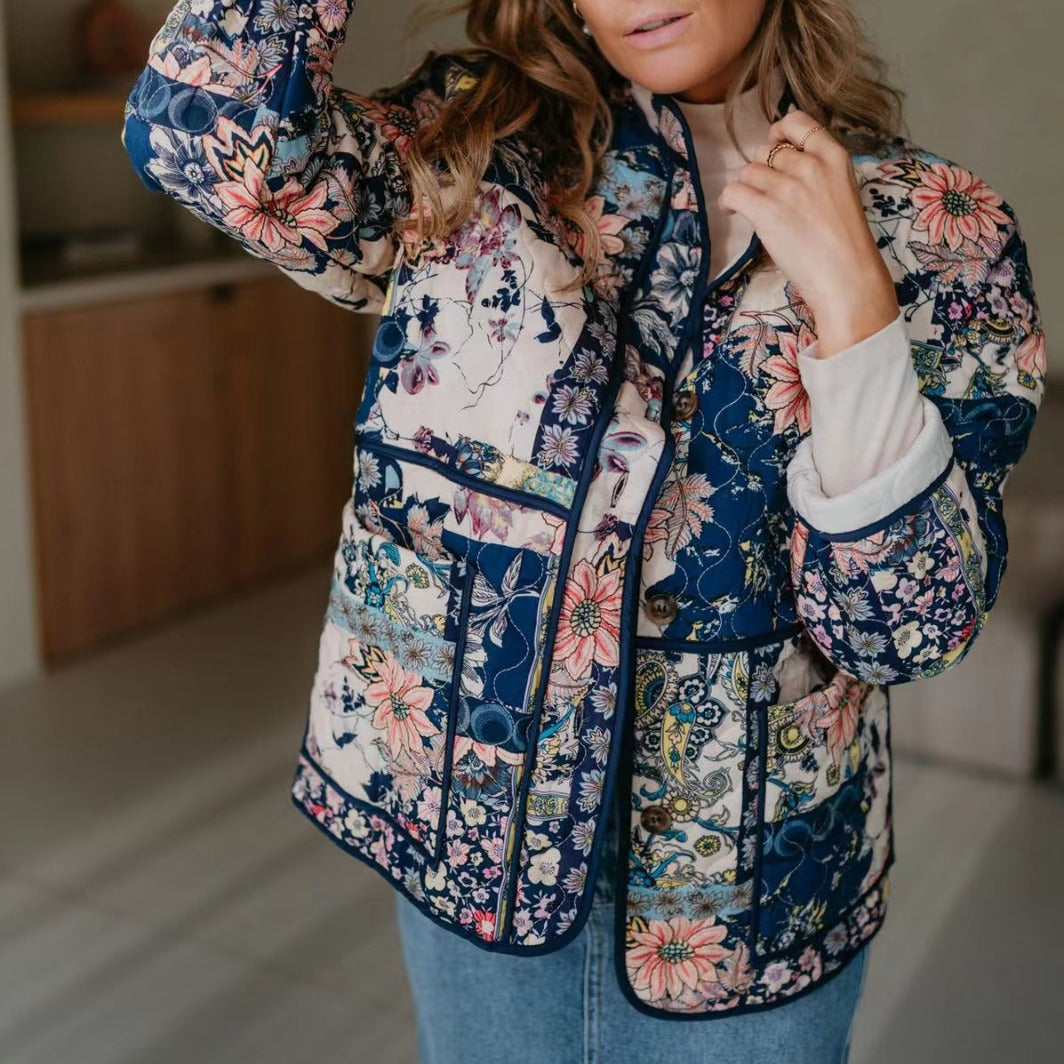 Women's Padded Quilted Jacket in Floral Patchwork Look Chichicherry