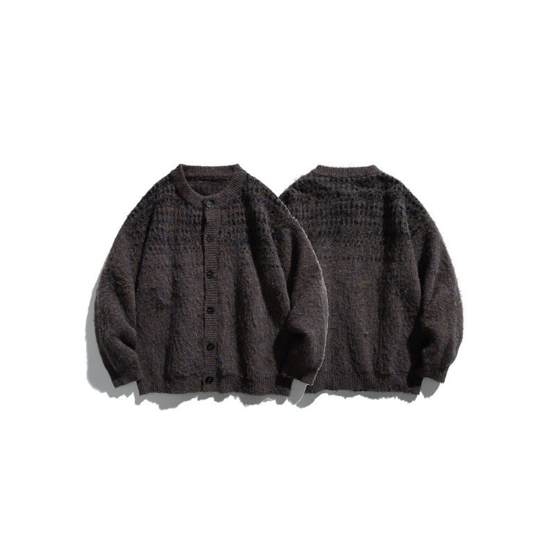 Women's Chunky Knit Oversized Cardigan in Mohair Look with Round Neckline and Button Placket Chichicherry