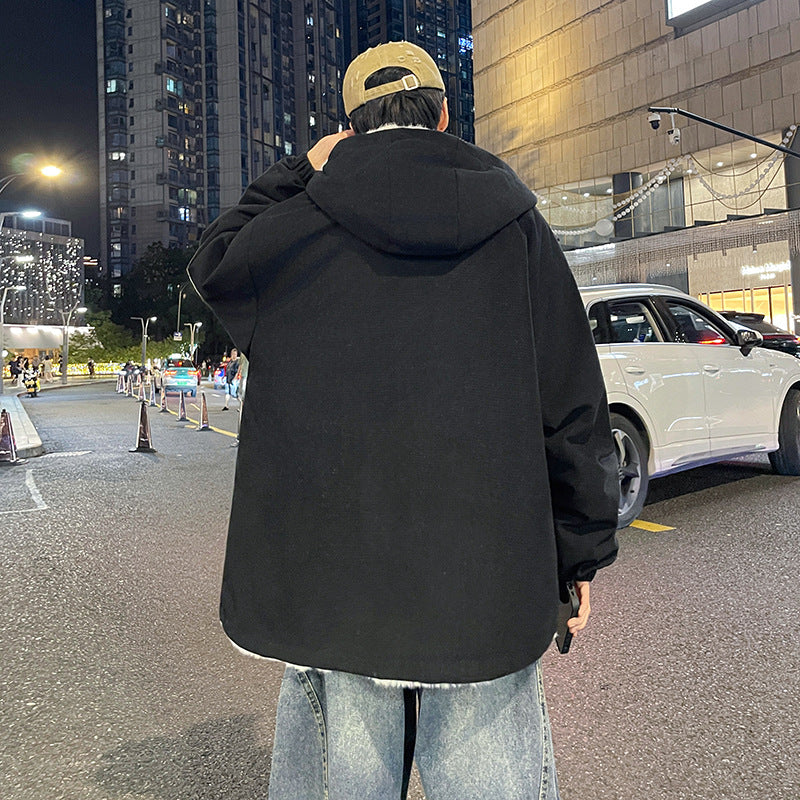 Men's Oversized Hoodie Jacket with Teddy Lining, Two-Way Zipper and Utility Pockets Chichicherry