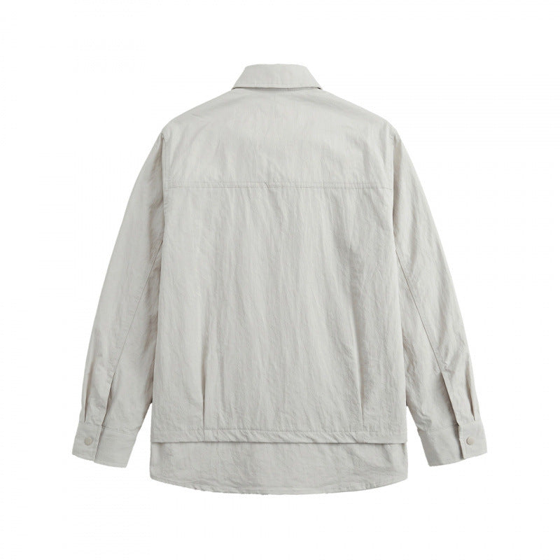 Unisex Oversized Shirt Jacket with Two-Layer Hem, Chest Welt Pocket and Structured Cotton Blend Chichicherry