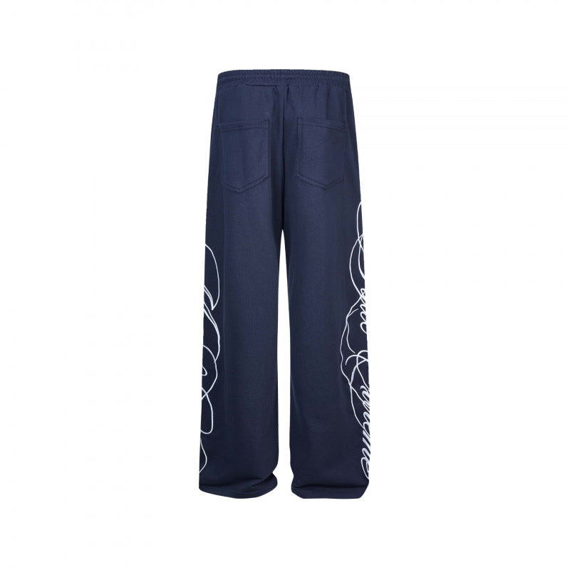 Ladies Wide Jersey Pants with Drawstring, Side Line-Art Print and Relaxed-Fit Chichicherry