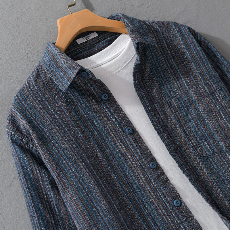 Men's Striped Linen-Cotton Shirt in Relaxed-Fit with Chest Pocket Chichicherry