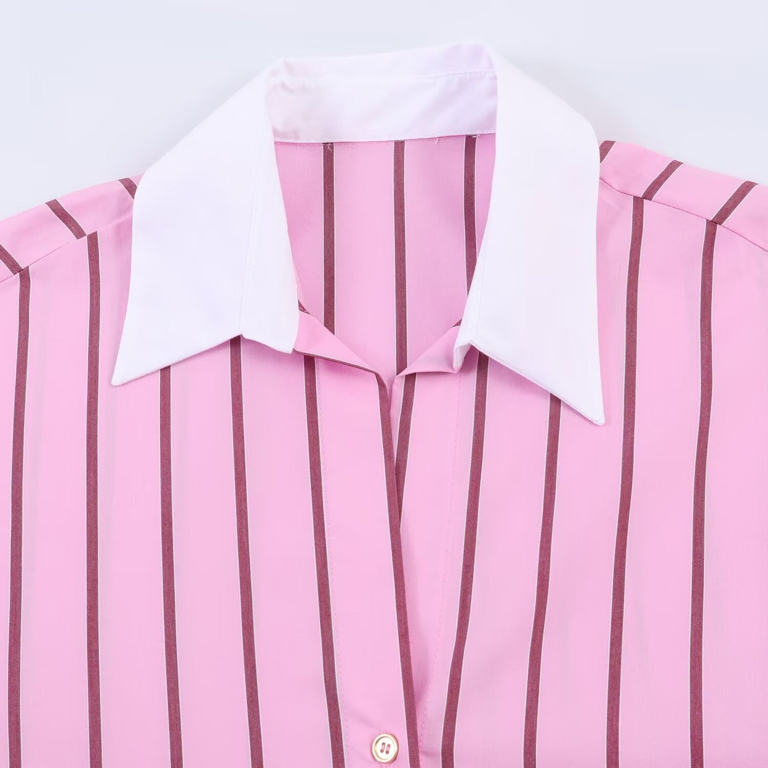 Women Striped Oversized Blouse with Contrasting Kent Collar and Cuffs Chichicherry