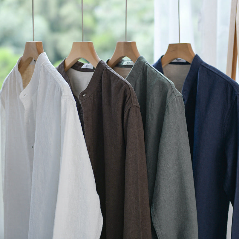 Men's Mandarin Shirt made of Linen-Cotton Blend, Relaxed Fit Chichicherry