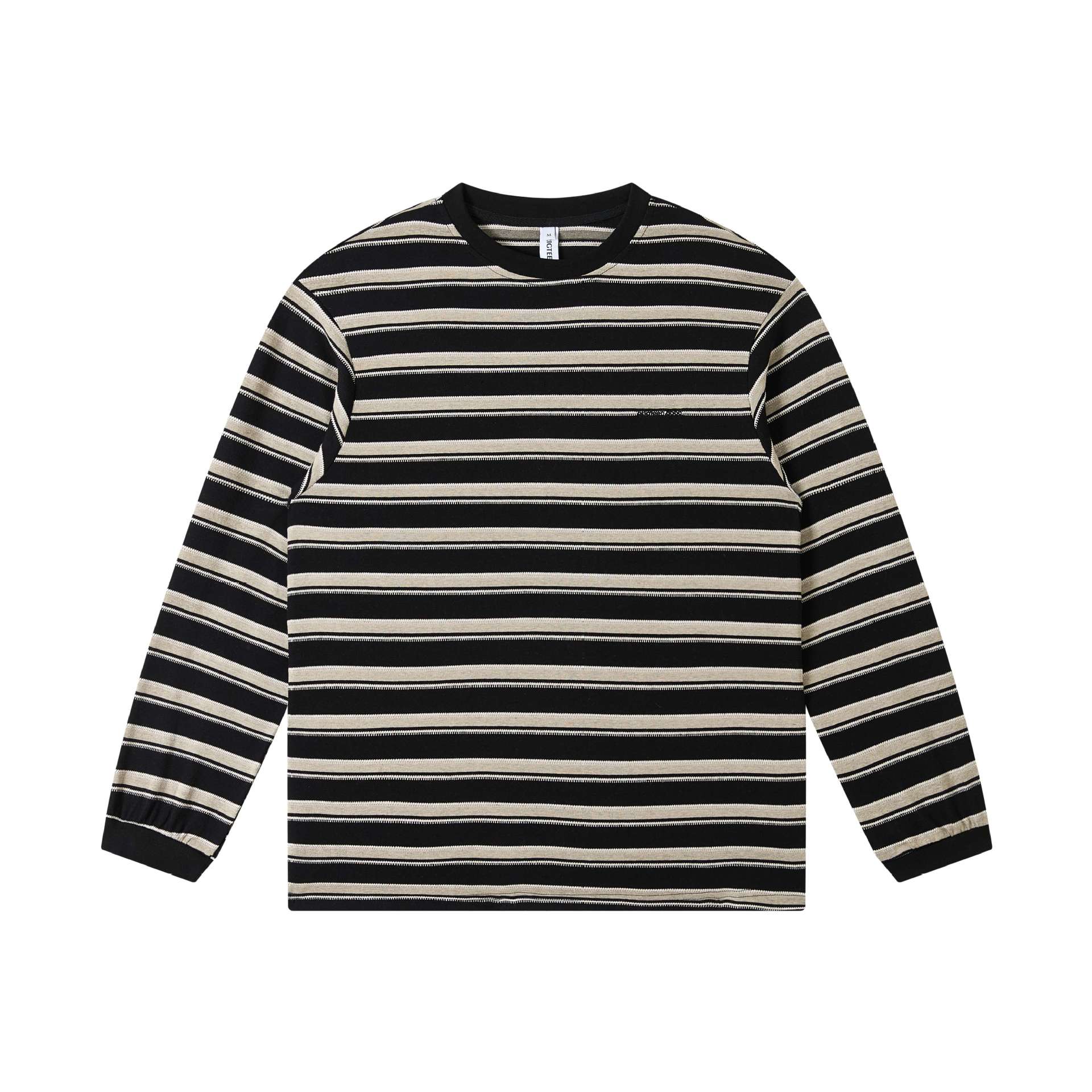 Unisex finely knitted long sleeve shirt with striped structure and ribbed round neck Chichicherry
